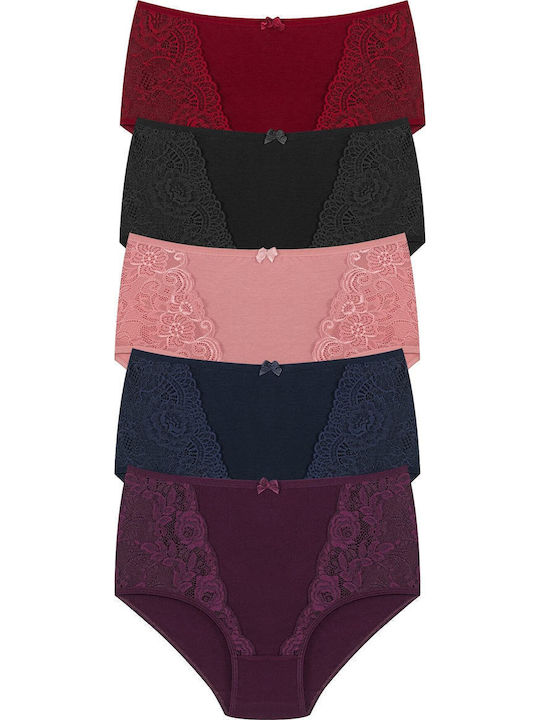 Baumwoll Hohe Taille Damen-Slip MultiPack mit Spitze Baumwoll