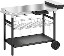 Outsunny Cărucior pentru Grătar de Exterior Banc din Oțel Inoxidabil Suport pentru Condimente Cârlige Mâner Lateral Negru 846-277v00bk