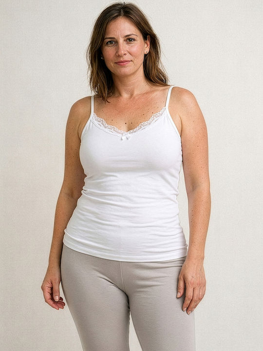 Tricou Fără Mâneci Din Bumbac Alb Pentru Femei
