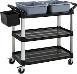 HomCom Professional Cleaning Trolley with 3 Shelves 2 Removable Buckets Side Bucket 4 Wheels Black 720-033v00bk HomCom Professional Cleaning Trolley with 3 Shelves 2 Removable Buckets Side Bucket 4 Wheels Black 720-033v00bk