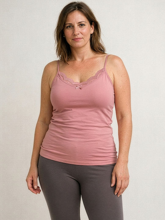 Tricou Fără Mâneci Din Bumbac Roz Pentru Femei