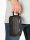 Enpapa Men's Women's Travel Personal Care Bag Leather Black Small Size
