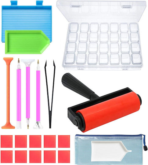 Set Mozaic cu Diamante Zola 20 Piese Organizatoare Accesorii Etichete Cutie 28 Compartimente