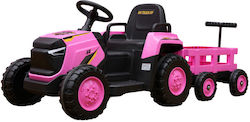 Tractor Electric cu Remorcă 12 Volți Roz pentru 5+ Ani