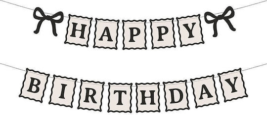 Banner "Happy Birthday" Crem Negru Cu Funde Negre