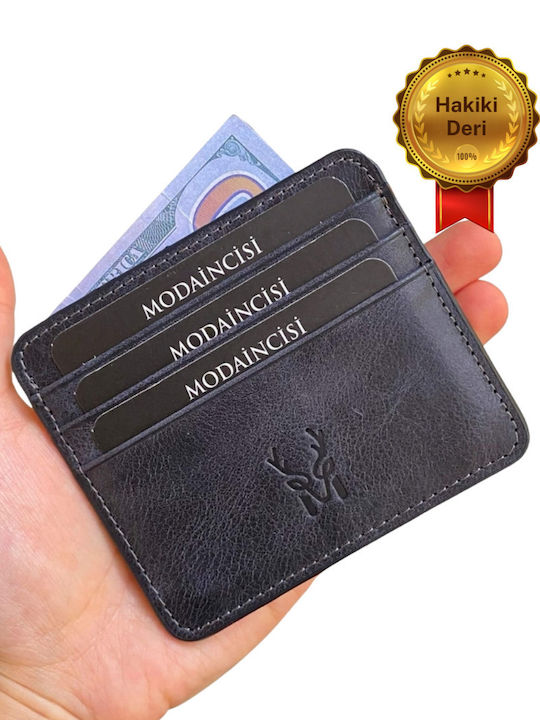 Мъжки кожен портфейл за карти син