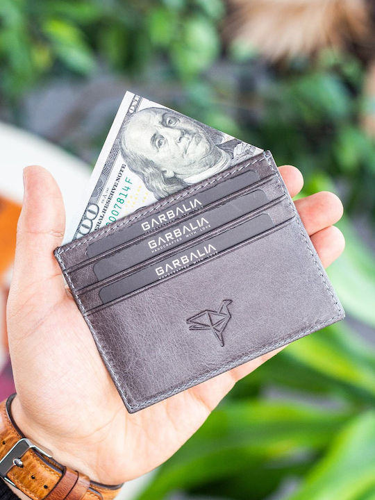 Leather Men's Card Wallet Grey