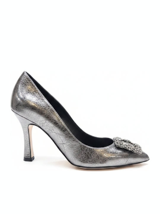 Pointed Toe Heels with High Heel Silver 1-Silver