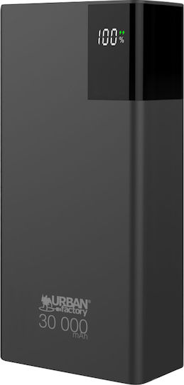 Urban Factory Power Bank 30000mAh με 2 Θύρες USB-A και Θύρα USB-C Μαύρο