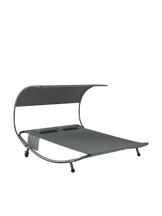Double Metallic Deckchair with Pillow & Wheels Grey 180x200x170cm Double Metallic Deckchair with Pillow & Wheels Grey 180x200x170cm
