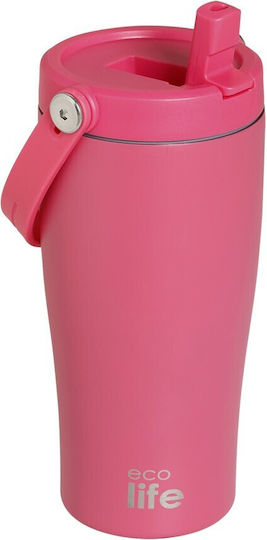 Ecolife Ecolife Thermosflasche Rostfreier Stahl Kunststoff BPA-frei 600ml Magenta mit Stroh und Handgriff