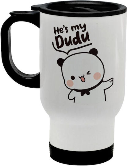 Koupakoupa He's My Dudu Stainless Steel Thermos Bottle 450ml White with Handle and Straw