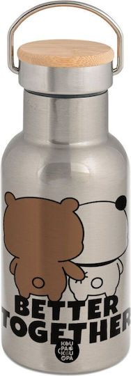 Koupakoupa Bubu & Dudu Better Together Stainless Steel Thermos Bottle 350ml Silver with Mouthpiece Handle and Straw