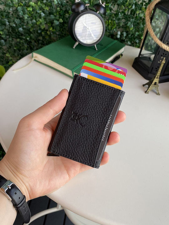 Кожен Мъжки Портфейл за Карти с RFID Черен