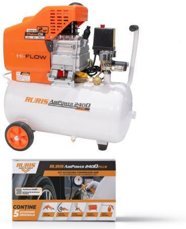 Ruris Airpower 2400plus – Compresor Aer 1500w 2cp Rezervor 24l 8 Bar 180 L Min + Kit Accesorii