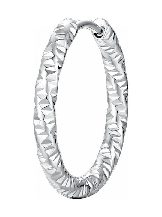 Luca Barra Single Steel Hoop Earring With Diamond