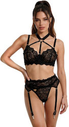 Black Lace Lingerie Set 3 Pieces Spalexline Sx1001