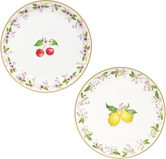 Easy-Life Fancy Fruit Πιάτο Γλυκού από Πορσελάνη Πορτοκαλί με Διάμετρο 16cm 2τμχ