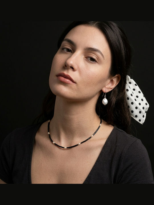 Colier Choker Lenny Din Cristale De Agat Negru Mărgele Naturale Placat Cu Aur