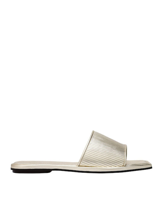 Kalogirou Leather Women's Flat Sandals Gold Aglaia