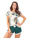 Donna Donna Sommer Damen Schlafanzug Set Grün