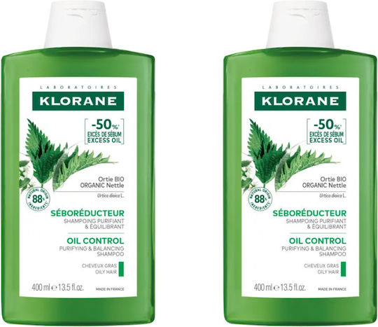 Klorane Ortie Oil Shampoos Deep Cleaning for Oily Hair 2x400ml