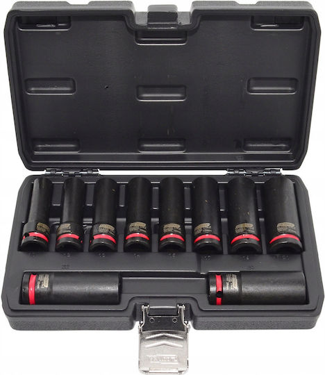 AWTools Long Pneumatic Sockets with 1/2" Frame Host Set 10 Pieces