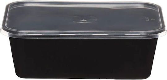 PP Microwave Container Black 1000cc Transparent Lid 17x12x8cm Set 100 C547457