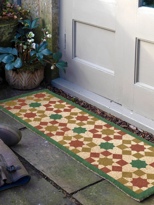 Artsy Mats Doormat Made of Coconut Tree with Non-Slip Backing Green Moroccan Tile Pattern Green 120x40cm AM12040GREENTILE
