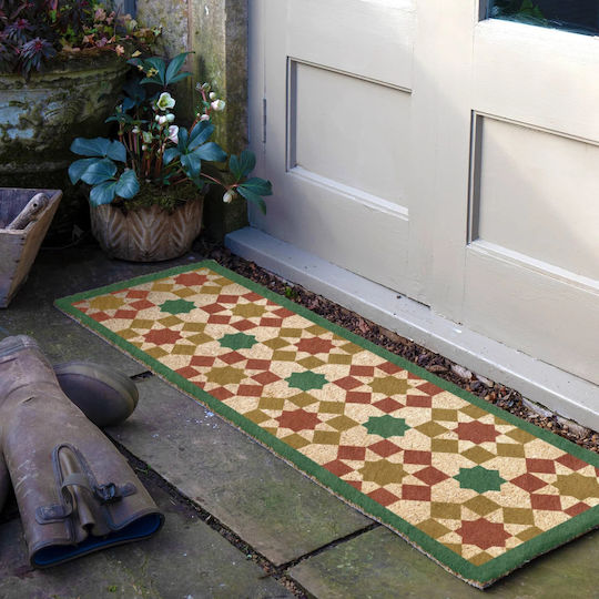 Artsy Mats Doormat Made of Coconut Tree with Non-Slip Backing Green Moroccan Tile Pattern Green 120x40cm AM12040GREENTILE