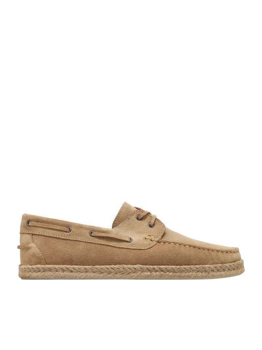 Kalogirou Suede Men's Boat Shoes in Beige Colour