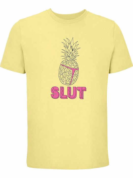 T-shirt Unsiex " Pineapple Slut Funny Summer Funny Fruit " Light Yellow