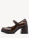 Pointed Toe Heels Made of Patent Leather with Strap and High Heel Brown