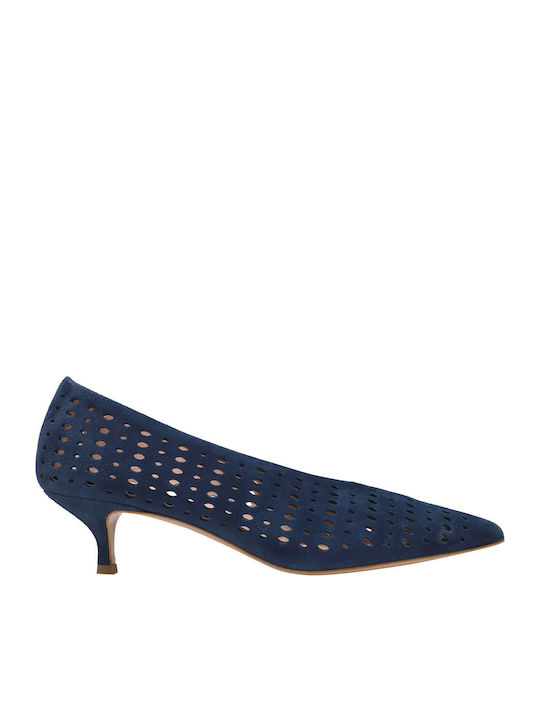 Suede Heels with Low Heel Navy Blue Heels