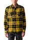 Long Sleeve Denim Overshirt in Regular Fit Checked Yellow- Black