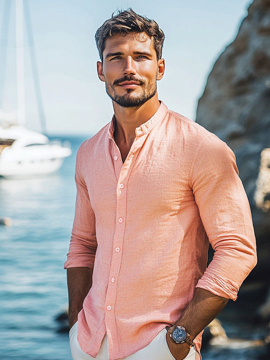 Panda Clothing Μακρυμάνικo Λινό Πουκάμισο σε Κα...