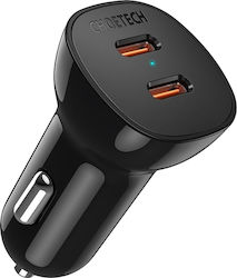 Choetech Încărcător Auto 40W 3A de Încărcare Rapidă cu Porturi: 2xUSB 2xType-C Culoare Neagră