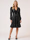 Midi Abendkleid mit Rüschen Schwarz
