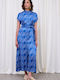 Summer Maxi Shirt Dress Satin Blue