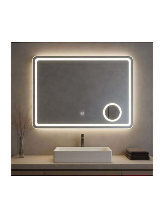 Ορθογώνιος Καθρέπτης Μπάνιου Led Αφής 100x70cm Λευκός
