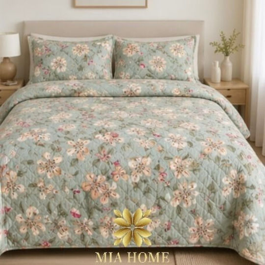 Mia Home Σετ Κουβερλί Υπέρδιπλο Πράσινο 220x240cm 3τμχ