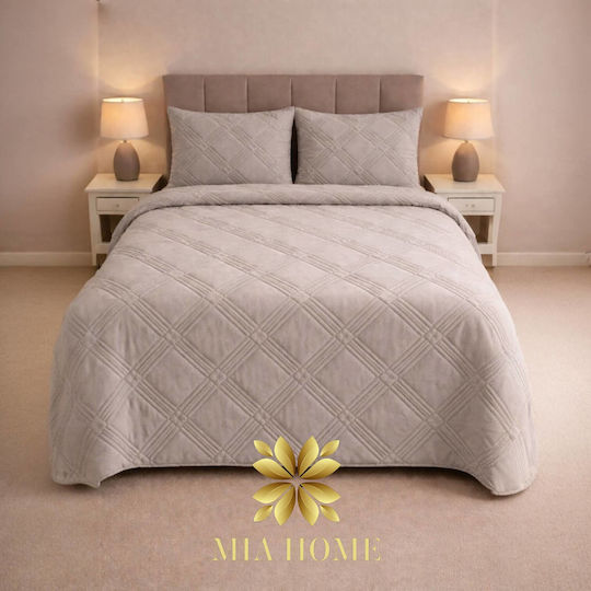 Mia Home Σετ Κουβερλί Υπέρδιπλο Γκρί 220x240cm 3τμχ