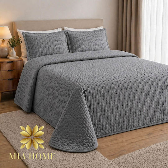 Mia Home Σετ Κουβερλί Υπέρδιπλο Γκρι 220x240cm 3τμχ