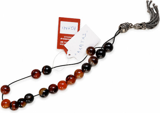 Handmade Worry Beads from Agate with Brown Tassel