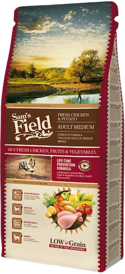 Sam's Field 15kg Ξηρά Τροφή με Λίγα Σιτηρά για Ενήλικους Σκύλους Μεσαίων Φυλών με Κοτόπουλο, Πατάτες, Λαχανικά και Σολομό
