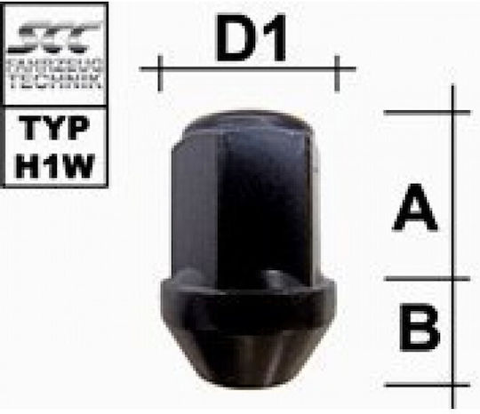 Wheel Nut 1/2 Unf Inch Inch Conical 60° Key 19 Black