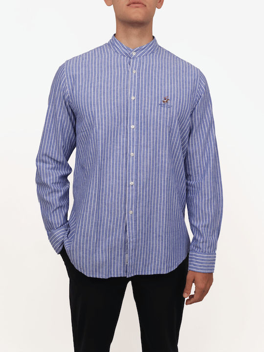 Long Sleeve Regular Fit Striped Shirt in Misto Lino