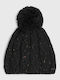 Nora Pom Pom Beanie Unisex Σκούφος Πλεκτός σε Μαύρο χρώμα