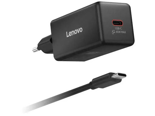 Lenovo GaN Charger with USB-C Port and USB-C - USB-C Cable 65W Power Delivery Black (40AW65WBEU)