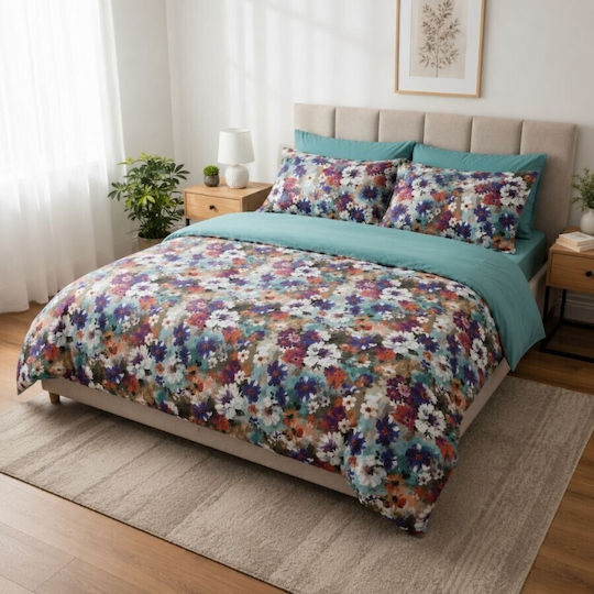 Pucioasa Duvet Cover Set 240x250cm Super King With 2 Pillowcases & 1 Bed Sheet Colorful Flowers